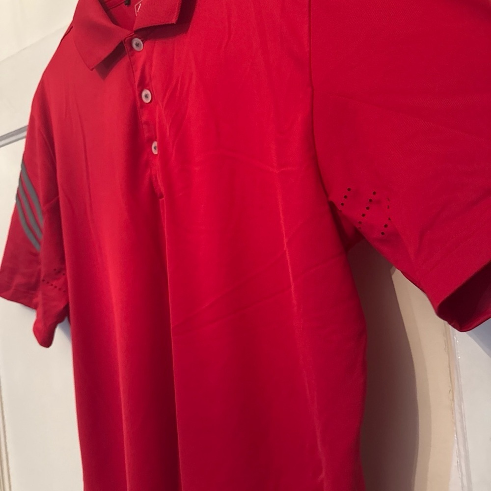 ADIDAS GOLF Men 3 Stripe  Short Sleeve Polo Shirt Collegiate Red size medium